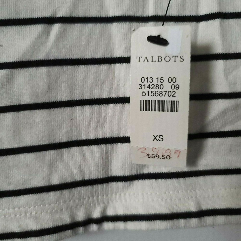 Talbots Stripe Be Mine Sequin Heart Tee 3/4 Sleeve Size XS Ivory Black Pink NWT - Picture 10 of 10